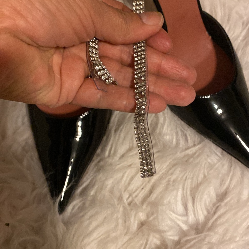 Amina Muaddi Ursina Black Patent Leather Crystal Heeled Shoes DAMAGED - Picture 10 of 10